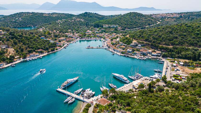 Aerial view of the port of Vathy.