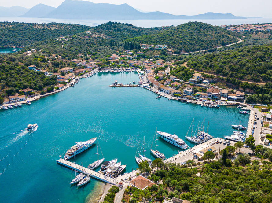 Aerial view of the port of Vathy.